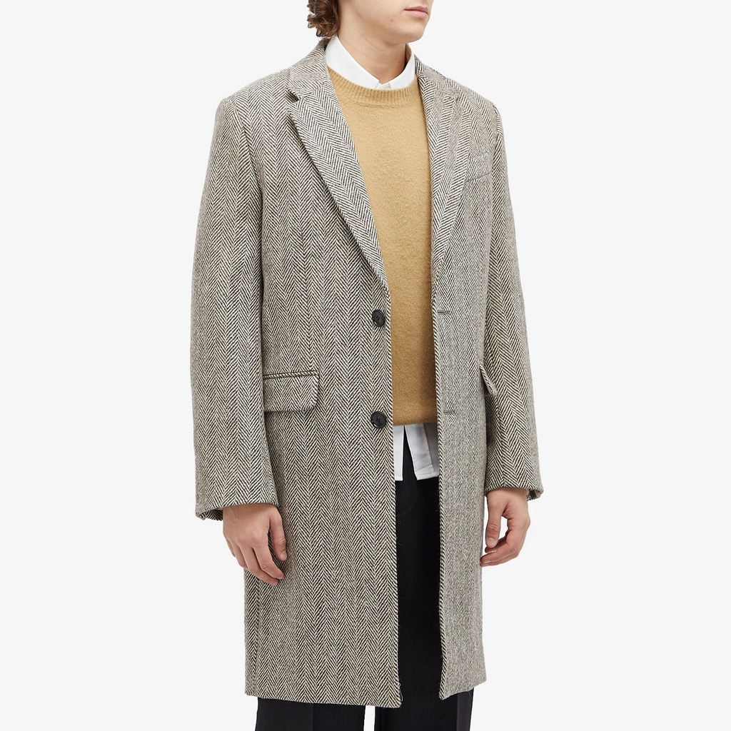 AMI Paris Men's Herringbone Two Button Overcoat Dark Coffe/Off White